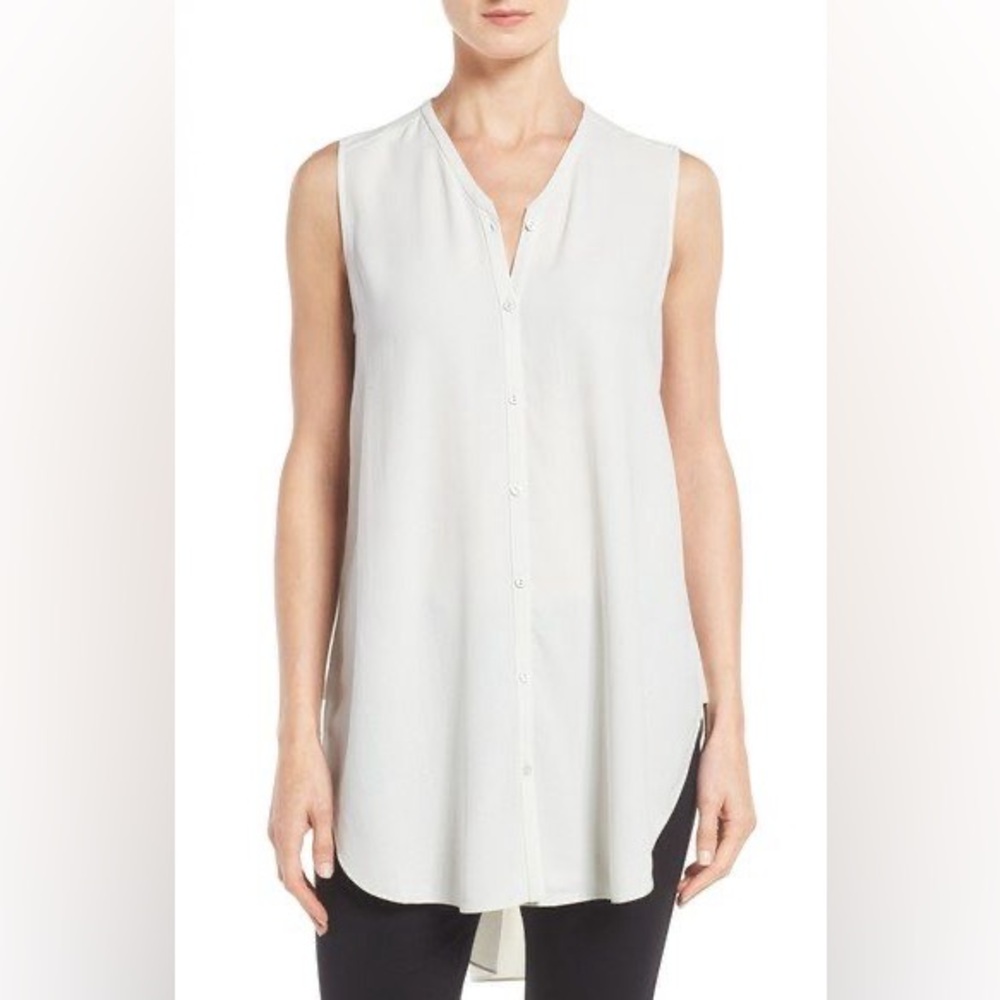 EILEEN FISHER 100% Silk Georgette Crepe
Asymmetrical V Neck sleeveless Top Sz S